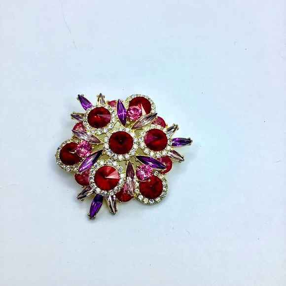 Anne Klein Gold Brooch with Ruby and Purple Accents - Picture 2 of 4